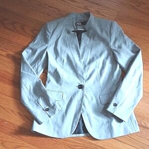 Zara Classic Gray One-Button Blazer ■ Size 4